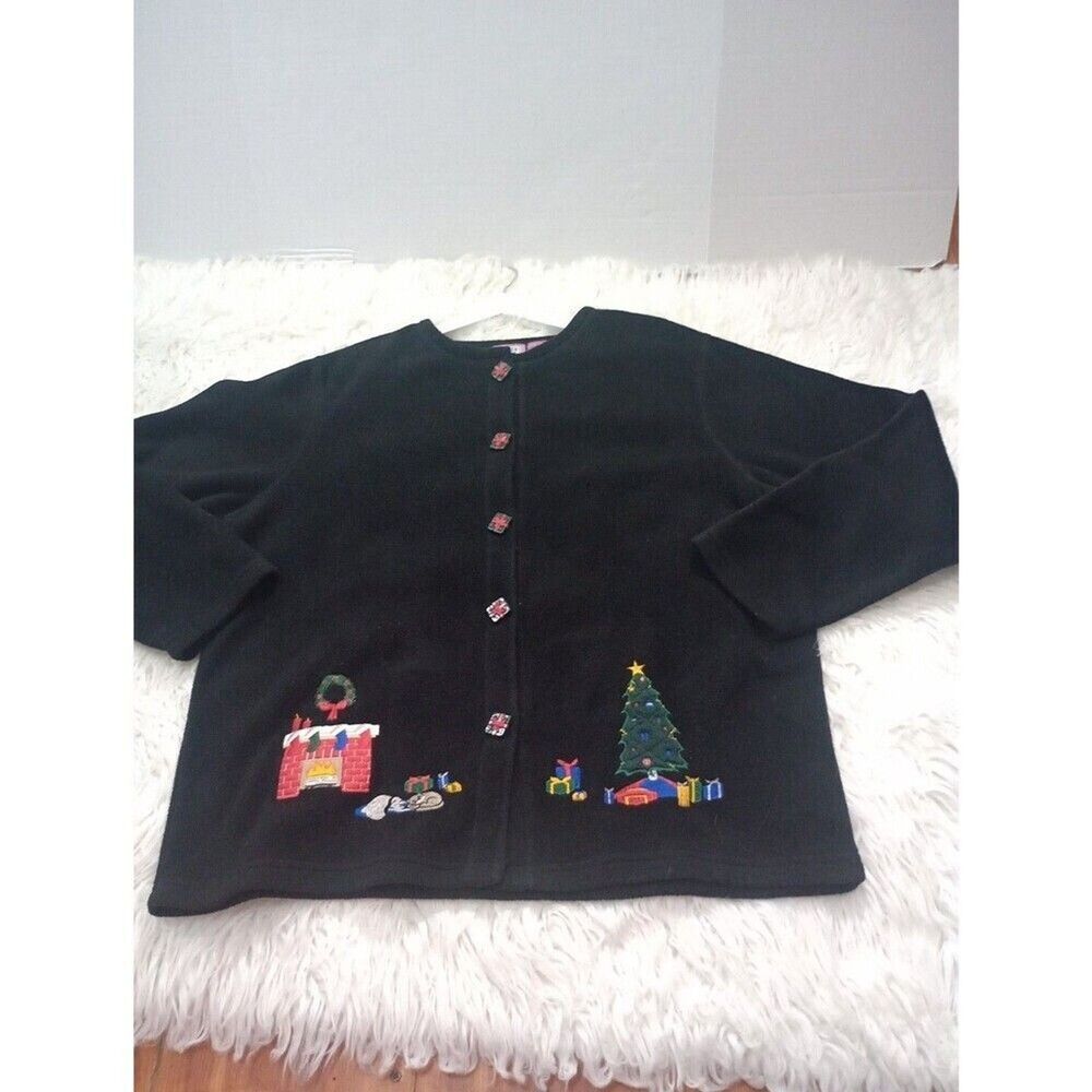 Premier International Christmas Fleece Cardigan Xl Black Ugly Sweater Gift Butto View 4